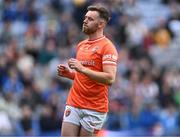 1 July 2023; Callum Cumiskey of Armagh reacts after his last penalty was saved by Monaghan goalkeeper Rory Beggan in the penalty shoot-out of the GAA Football All-Ireland Senior Championship quarter-final match between Armagh and Monaghan at Croke Park in Dublin. Photo by Piaras Ó Mídheach/Sportsfile