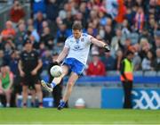 1 July 2023; Conor McManus of Monaghan kicks a last minute free to draw in normal time during the GAA Football All-Ireland Senior Championship quarter-final match between Armagh and Monaghan at Croke Park in Dublin. Photo by Ray McManus/Sportsfile