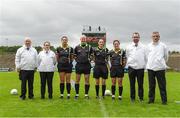 1 July 2023; Referee Maggie Farrelly and her team of officials before the TG4 LGFA All-Ireland Senior Championship match between Mayo and Laois at Hastings Insurance MacHale Park in Castlebar, Mayo. Photo by Tom Beary/Sportsfile