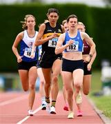 2 July 2023; Lucy Holmes of West Waterford AC, Waterford, 182, leads Sophie O'Sullivan of Ballymore Cobh AC, Cork, competing in the Women's U23 800m event during the 123.ie Junior & U23 Track and Field Championships at Tullamore in Offaly. Photo by Ben McShane/Sportsfile