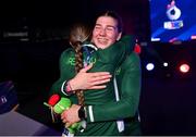 2 July 2023; Aoife O'Rourke of Ireland, right, is hugged by team mate Michaela Walsh after winning her Women's 75kg Final bout against Davina-Myhra Michel of France at the Nowy Targ Arena during the European Games 2023 in Krakow, Poland. Photo by David Fitzgerald/Sportsfile