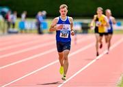 2 July 2023; Sean McGinley of Finn Valley AC, Donegal, on his way to finishing second in the Men's U23 3000m SC event during the 123.ie Junior & U23 Track and Field Championships at Tullamore in Offaly. Photo by Ben McShane/Sportsfile