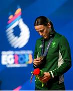 2 July 2023; Michaela Walsh of Ireland with her bronze medal at the Nowy Targ Arena during the European Games 2023 in Krakow, Poland. Photo by David Fitzgerald/Sportsfile