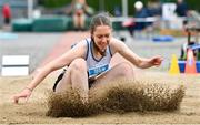 2 July 2023; Eve Mooney of Ratoath AC, Dublin, competing in the Women's U20 Long Jump event during the 123.ie Junior & U23 Track and Field Championships at Tullamore in Offaly. Photo by Ben McShane/Sportsfile