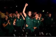 28 June 2023; Primary Partners of the Republic of Ireland Women’s National Team, Sky Ireland, celebrated the WNT ahead of the World Cup with an unforgettable night in The Round Room at the Mansion House in Dublin. Pictured is Republic of Ireland's Niamh Fahey. Photo by Stephen McCarthy/Sportsfile