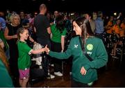 28 June 2023; Primary Partners of the Republic of Ireland Women’s National Team, Sky Ireland, celebrated the WNT ahead of the World Cup with an unforgettable night in The Round Room at the Mansion House in Dublin. Pictured is Republic of Ireland's Marissa Sheva and supporter Emily Corcoran. Photo by Stephen McCarthy/Sportsfile