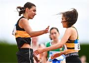 2 July 2023; Sophie O'Sullivan of Ballymore Cobh AC, Cork, with Jane Buckley of Leevale AC, Cork, after competing in the Women's U23 1500m event during the 123.ie Junior & U23 Track and Field Championships at Tullamore in Offaly. Photo by Ben McShane/Sportsfile