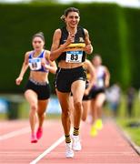 2 July 2023; Sophie O'Sullivan of Ballymore Cobh AC, Cork, on her way to winning the Women's U23 1500m final during the 123.ie Junior & U23 Track and Field Championships at Tullamore in Offaly. Photo by Ben McShane/Sportsfile