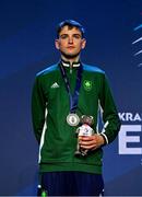 2 July 2023; Conor McGlinchey of Ireland with his silver medal after his bout against Sandro Peters of Germany in the Men's Point Fighting 84kg Final at the Myslenice Arena during the European Games 2023 in Krakow, Poland. Photo by Tyler Miller/Sportsfile