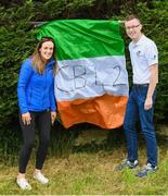 2 July 2023; Laura McMenamin Triton Championship manager and Ronan Comerford Motorsport Ireland Academy member flying the flag at the Ravens Rock Rally Round four of the Triton Showers National Rally Championship in Waterford. Photo by Philip Fitzpatrick/Sportsfile