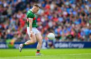 2 July 2023; Ryan O'Donoghue of Mayo converts a free after 45 seconds during the GAA Football All-Ireland Senior Championship quarter-final match between Dublin and Mayo at Croke Park in Dublin. Photo by Ray McManus/Sportsfile