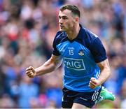 2 July 2023; Colm Basquel of Dublin celebrates after scoring his side's first goal during the GAA Football All-Ireland Senior Championship quarter-final match between Dublin and Mayo at Croke Park in Dublin. Photo by Piaras Ó Mídheach/Sportsfile