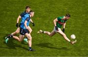 2 July 2023; Matthew Ruane of Mayo in action against Brian Fenton and Seán Bugler of Dublin during the GAA Football All-Ireland Senior Championship quarter-final match between Dublin and Mayo at Croke Park in Dublin. Photo by Brendan Moran/Sportsfile