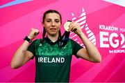 2 July 2023; Amy Wall of Ireland celebrates with her gold medal after defeating Mariell Straume of Norway in the Women's Full Contact 60kg Final bout at the Myslenice Arena during the European Games 2023 in Krakow, Poland. Photo by Tyler Miller/Sportsfile