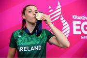 2 July 2023; Amy Wall of Ireland celebrates with her gold medal after defeating Mariell Straume of Norway in the Women's Full Contact 60kg Final bout at the Myslenice Arena during the European Games 2023 in Krakow, Poland. Photo by Tyler Miller/Sportsfile