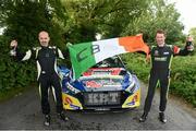 2 July 2023; Josh Moffett and Keith Moriarty celebrate after winning the Ravens Rock Rally Round four of the Triton Showers National Rally Championship in Waterford. Photo by Philip Fitzpatrick/Sportsfile