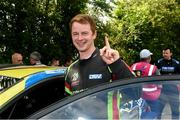 2 July 2023; Josh Moffett celebrates after winning the Ravens Rock Rally Round four of the Triton Showers National Rally Championship in Waterford. Photo by Philip Fitzpatrick/Sportsfile