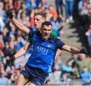 2 July 2023; Colm Basquel of Dublin celebrates after scoring his side's second goal during the GAA Football All-Ireland Senior Championship quarter-final match between Dublin and Mayo at Croke Park in Dublin. Photo by John Sheridan/Sportsfile