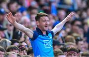 2 July 2023; A Dublin supporter signals for a Mayo wide during the GAA Football All-Ireland Senior Championship quarter-final match between Dublin and Mayo at Croke Park in Dublin. Photo by Piaras Ó Mídheach/Sportsfile