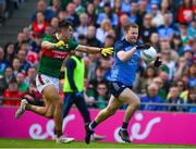 2 July 2023; Jack McCaffrey of Dublin in action against Tommy Conroy of Mayo during the GAA Football All-Ireland Senior Championship quarter-final match between Dublin and Mayo at Croke Park in Dublin. Photo by Ray McManus/Sportsfile