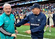 2 July 2023; Mayo manager Kevin McStay with Dublin manager Dessie Farrell after the GAA Football All-Ireland Senior Championship quarter-final match between Dublin and Mayo at Croke Park in Dublin. Photo by Piaras Ó Mídheach/Sportsfile