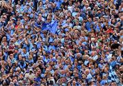 2 July 2023; Dublin supporters, on Hill 16, celebrate their team's 17th point during the GAA Football All-Ireland Senior Championship quarter-final match between Dublin and Mayo at Croke Park in Dublin. Photo by Ray McManus/Sportsfile