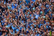 2 July 2023; Dublin supporters, on Hill 16, celebrate a late point  during the GAA Football All-Ireland Senior Championship quarter-final match between Dublin and Mayo at Croke Park in Dublin. Photo by Ray McManus/Sportsfile