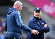 2 July 2023; Dublin manager Dessie Farrell, right, with his selector Pat Gilroy before the GAA Football All-Ireland Senior Championship quarter-final match between Dublin and Mayo at Croke Park in Dublin. Photo by Piaras Ó Mídheach/Sportsfile