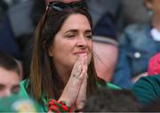 2 July 2023; A Mayo supporter, in the Cusack Stand, late in the  GAA Football All-Ireland Senior Championship quarter-final match between Dublin and Mayo at Croke Park in Dublin. Photo by Ray McManus/Sportsfile