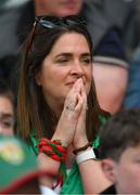 2 July 2023; A Mayo supporter, in the Cusack Stand, late in the  GAA Football All-Ireland Senior Championship quarter-final match between Dublin and Mayo at Croke Park in Dublin. Photo by Ray McManus/Sportsfile