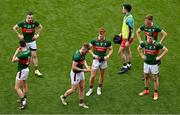 2 July 2023; Mayo players, from left, Jack Coyne, Kevin McLoughlin, David McBrien, Jack Carney, Rory Byrne, James Carr and Donnacha McHugh after defeat in the GAA Football All-Ireland Senior Championship quarter-final match between Dublin and Mayo at Croke Park in Dublin. Photo by Brendan Moran/Sportsfile