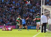 2 July 2023; Colm Basquel of Dublin celebrates his and Dublin's second goal during the GAA Football All-Ireland Senior Championship quarter-final match between Dublin and Mayo at Croke Park in Dublin. Photo by Ray McManus/Sportsfile