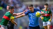 2 July 2023; Cormac Costello of Dublin in action against Jack Coyne of Mayo during the GAA Football All-Ireland Senior Championship quarter-final match between Dublin and Mayo at Croke Park in Dublin. Photo by Piaras Ó Mídheach/Sportsfile