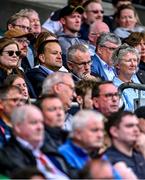 2 July 2023; Uachtarán Chumann Lúthchleas Gael Larry McCarthy with An Taoiseach Leo Varadkar TD during the GAA Football All-Ireland Senior Championship quarter-final match between Dublin and Mayo at Croke Park in Dublin. Photo by Piaras Ó Mídheach/Sportsfile