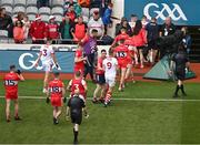 2 July 2023; The teams leave the pitch and go down the player's tunnel during the GAA Football All-Ireland Senior Championship quarter-final match between Derry and Cork at Croke Park in Dublin. Photo by Brendan Moran/Sportsfile