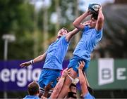 3 July 2023; Brian Deeny, right, and Will Connors during a Leinster Rugby squad training session at Energia Park in Dublin. Photo by Harry Murphy/Sportsfile
