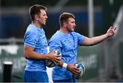 3 July 2023; Lee Barron, left, and John McKee during a Leinster Rugby squad training session at Energia Park in Dublin. Photo by Harry Murphy/Sportsfile