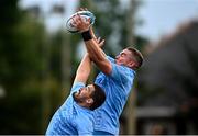 3 July 2023; Scott Penny, right, and Max Deegan during a Leinster Rugby squad training session at Energia Park in Dublin. Photo by Harry Murphy/Sportsfile
