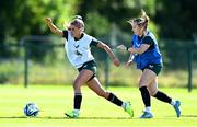 3 July 2023; Jamie Finn and Harriet Scott, right, during a Republic of Ireland women training session at the FAI National Training Centre in Abbotstown, Dublin. Photo by Stephen McCarthy/Sportsfile