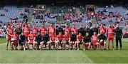 2 July 2023; The Derry squad before the GAA Football All-Ireland Senior Championship quarter-final match between Derry and Cork at Croke Park in Dublin. Photo by Piaras Ó Mídheach/Sportsfile