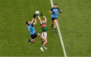 2 July 2023; Brian Fenton of Dublin and Eoghan McLaughlin of Mayo contest a kickout during the GAA Football All-Ireland Senior Championship quarter-final match between Dublin and Mayo at Croke Park in Dublin. Photo by Brendan Moran/Sportsfile