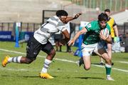 4 July 2023; James Nicholson of Ireland in action against Moti Murray of Fiji during the U20 Rugby World Cup match between Fiji and Ireland at Danie Craven Stadium in Stellenbosch, South Africa. Photo by Nic Bothma/Sportsfile