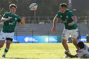 4 July 2023; Brian Gleeson, right, and John Devine, left, of Ireland in action during the U20 Rugby World Cup match between Fiji and Ireland at Danie Craven Stadium in Stellenbosch, South Africa. Photo by Nic Bothma/Sportsfile