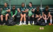 4 July 2023; Players, from left, Kyra Carusa, Megan Walsh, Katie McCabe, Louise Quinn, Sinead Farrelly and Claire O'Riordan, during a Republic of Ireland women training session at the FAI National Training Centre in Abbotstown, Dublin. Photo by Stephen McCarthy/Sportsfile