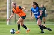 4 July 2023; Lily Agg, left, and Ciara Grant during a Republic of Ireland women training session at the FAI National Training Centre in Abbotstown, Dublin. Photo by Stephen McCarthy/Sportsfile