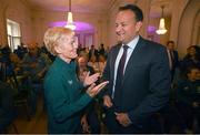 4 July 2023; Republic of Ireland manager Vera Pauw and An Taoiseach Leo Varadkar TD during a Republic of Ireland FIFA Women's World Cup 2023 send-off event at Farmleigh House in the Phoenix Park, Dublin. Photo by Stephen McCarthy/Sportsfile