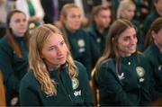 4 July 2023; Sophie Whitehouse, left, and Chloe Mustaki during a Republic of Ireland FIFA Women's World Cup 2023 send-off event at Farmleigh House in the Phoenix Park, Dublin. Photo by Stephen McCarthy/Sportsfile