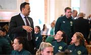 4 July 2023; An Taoiseach Leo Varadkar TD in conversation with Ciara Grant and Kyra Carusa during a Republic of Ireland FIFA Women's World Cup 2023 send-off event at Farmleigh House in the Phoenix Park, Dublin. Photo by Stephen McCarthy/Sportsfile