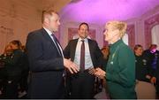 4 July 2023; Manager Vera Pauw in conversation with Minister of State at Department of Tourism, Culture, Arts, Gaeltacht, Sport and Media Thomas Byrne TD and An Taoiseach Leo Varadkar TD during a Republic of Ireland FIFA Women's World Cup 2023 send-off event at Farmleigh House in the Phoenix Park, Dublin. Photo by Stephen McCarthy/Sportsfile