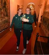 4 July 2023; Katie McCabe, left, and Grace Moloney during a Republic of Ireland FIFA Women's World Cup 2023 send-off event at Farmleigh House in the Phoenix Park, Dublin. Photo by Stephen McCarthy/Sportsfile